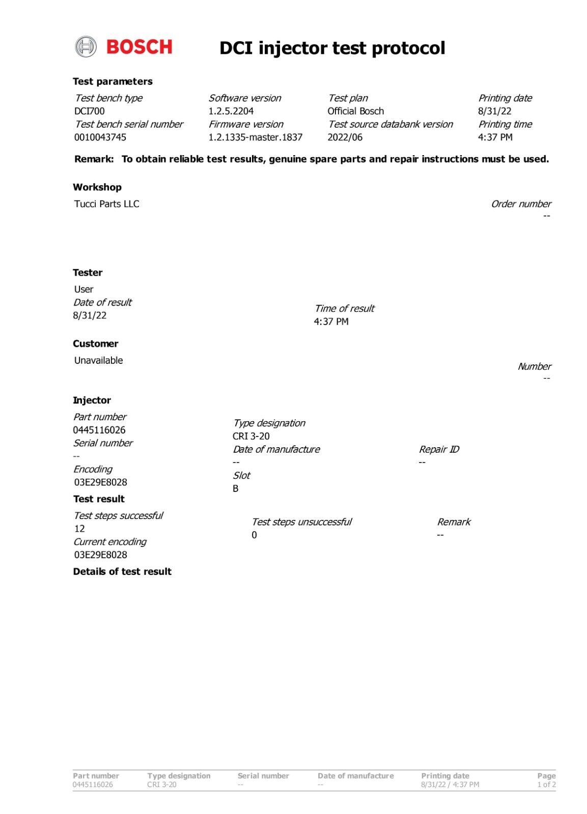 Rebuilt Diesel Injector 09-15 Mercedes Sprinter 3.0 190 OM642.896 898 CDI 2/3500